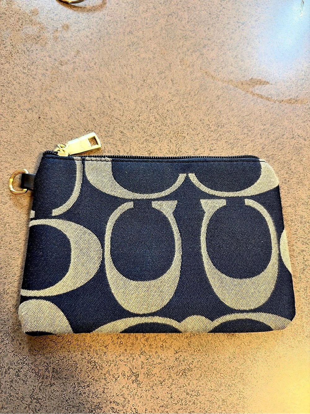 Coach Small Zip Around In Signature Canvas Blue & Gold New NWOT